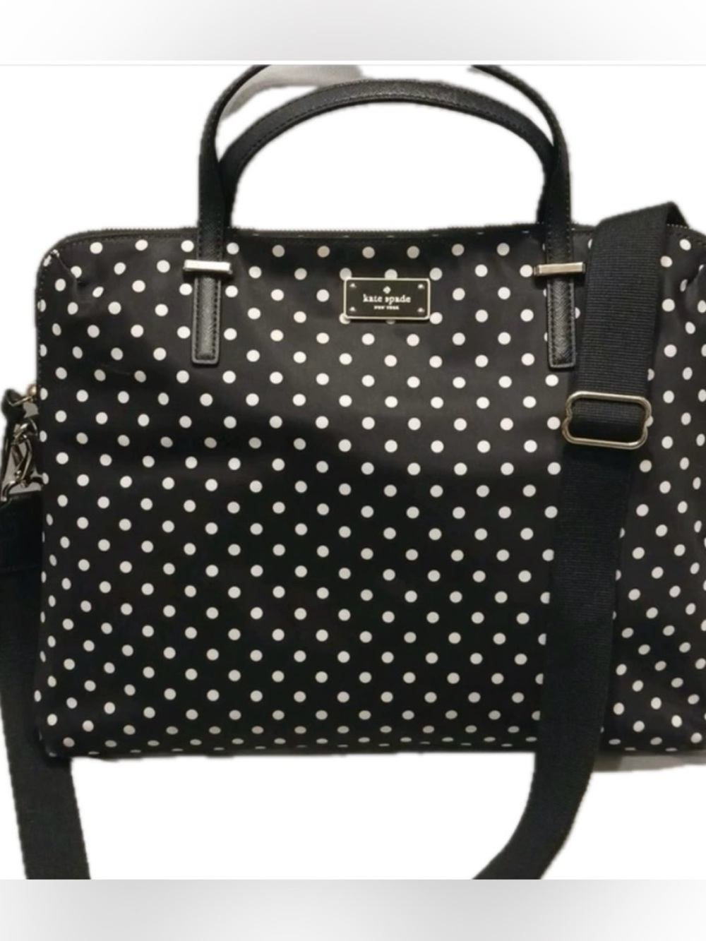 Kate Spade Black and White Polka Dot Nylon Laptop Bag with Detachable Strap - Picture 5 of 15